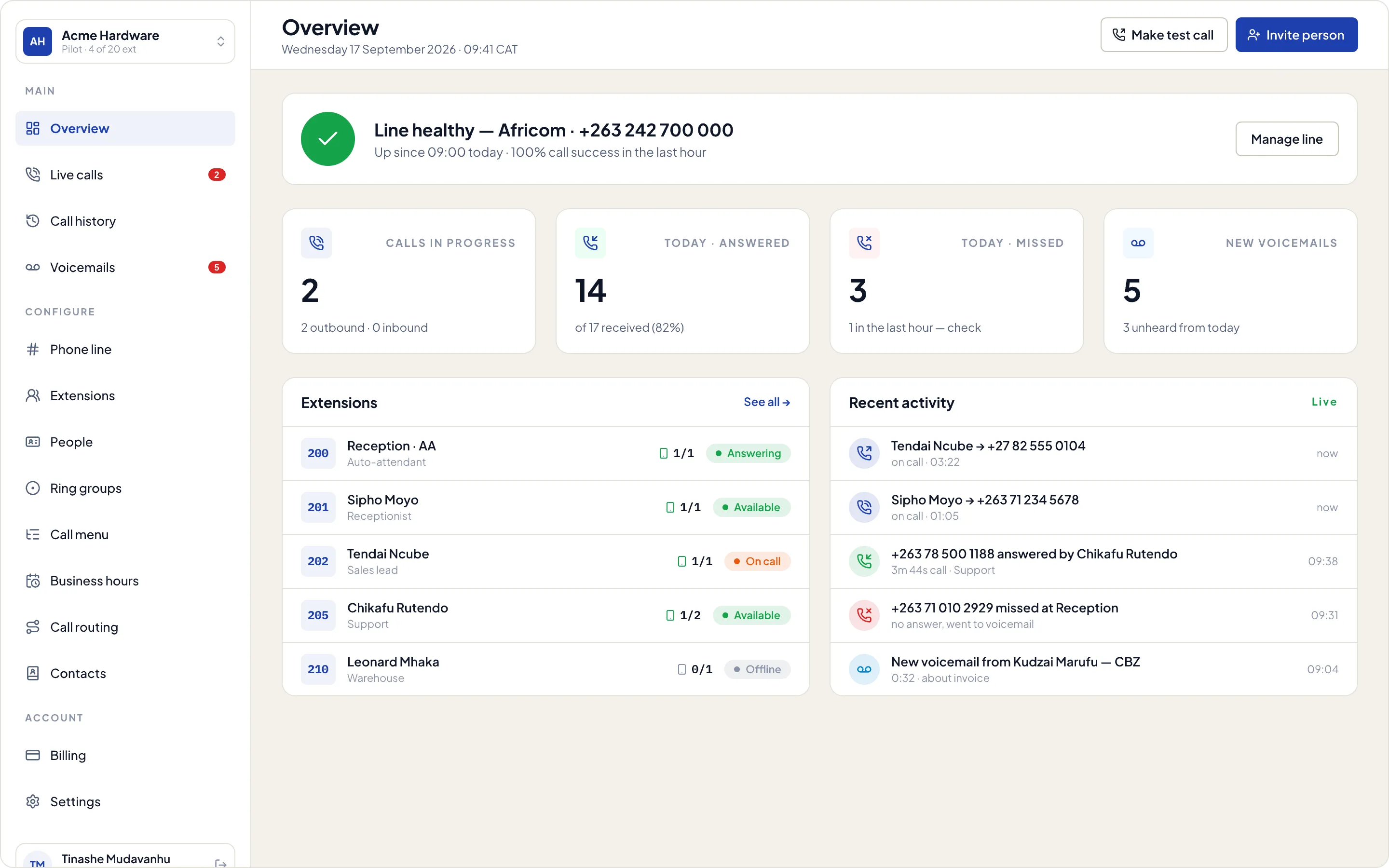 Ansa Voice: Admin dashboard