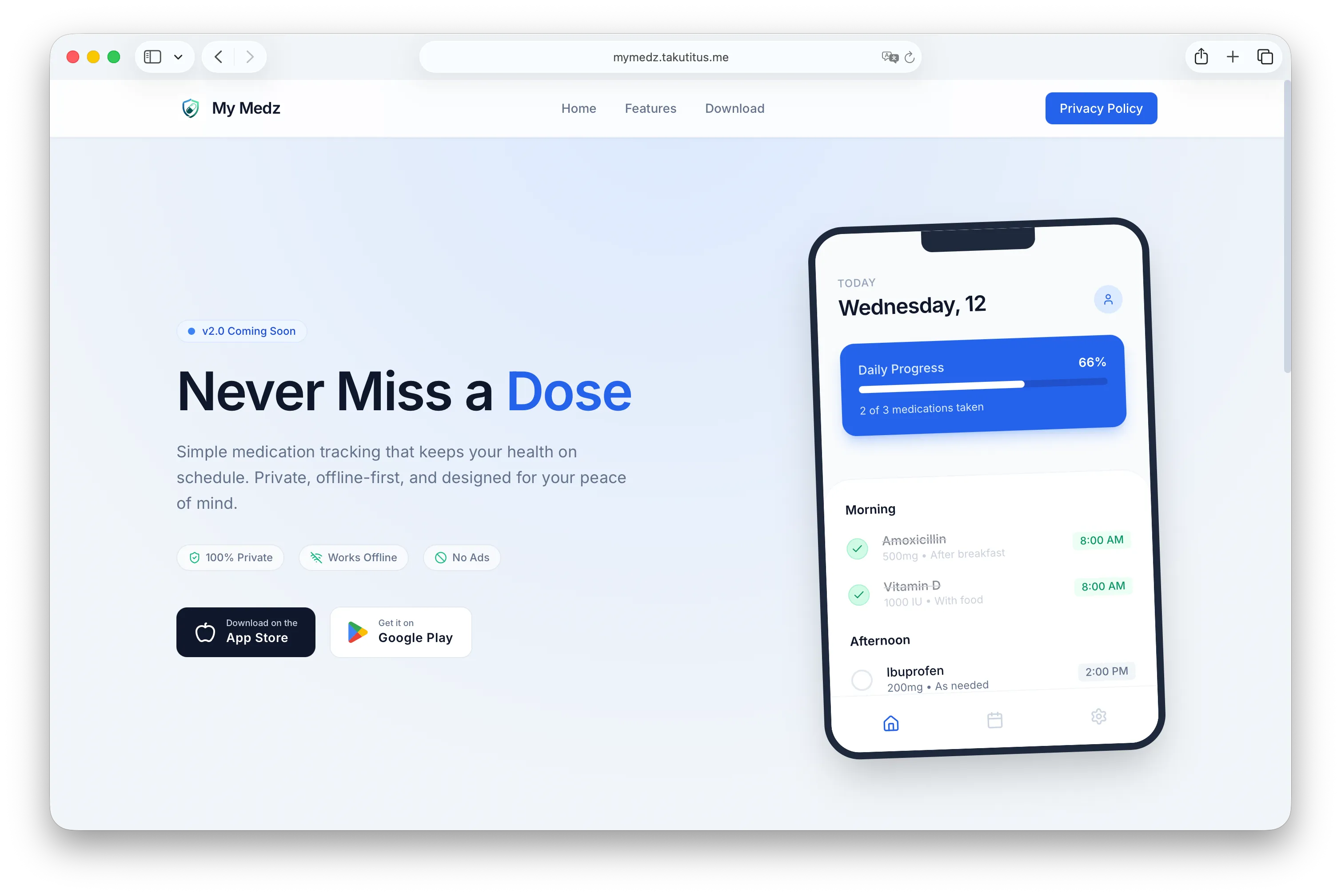 My Medz: Landing page