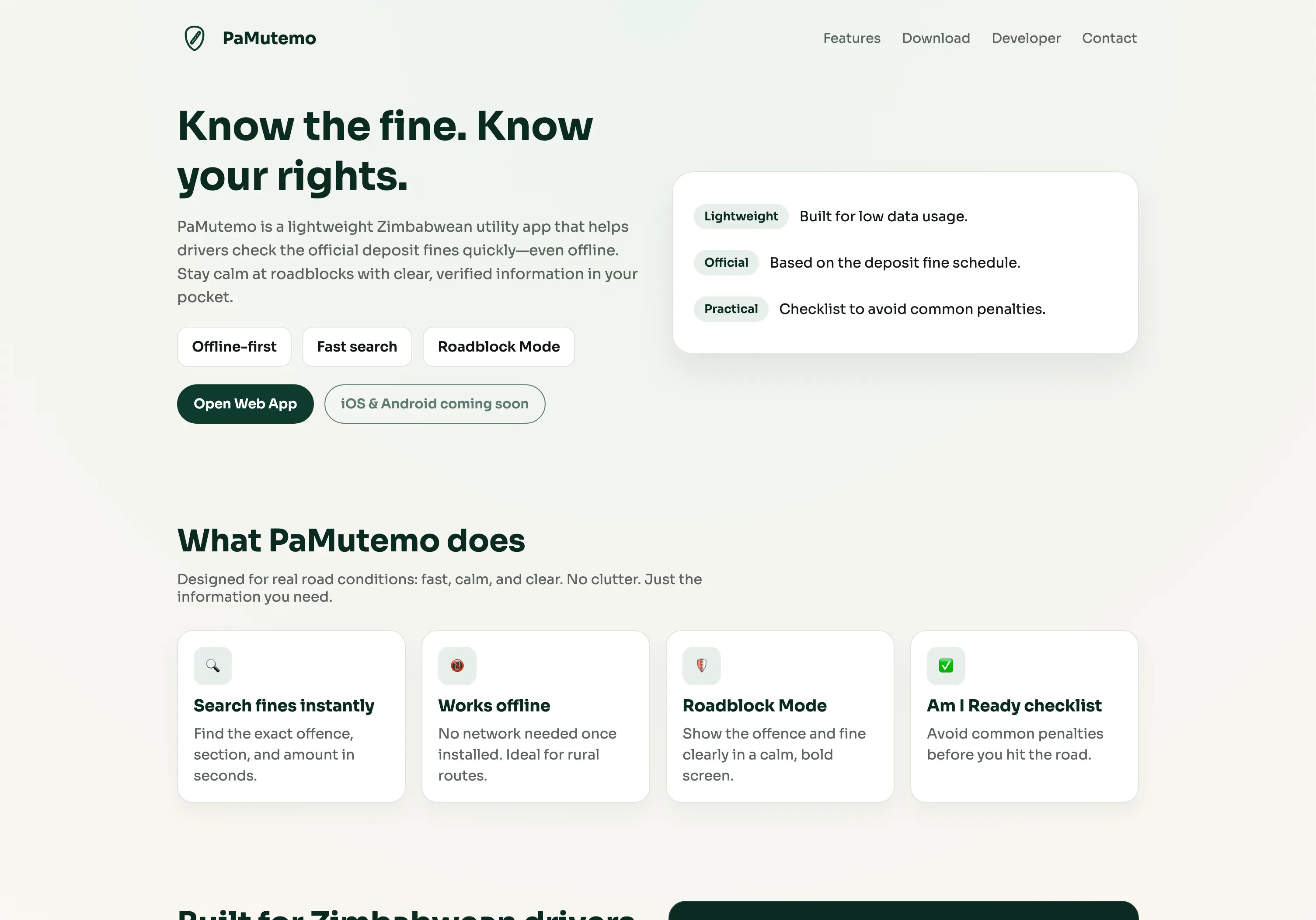 PaMutemo: Landing page