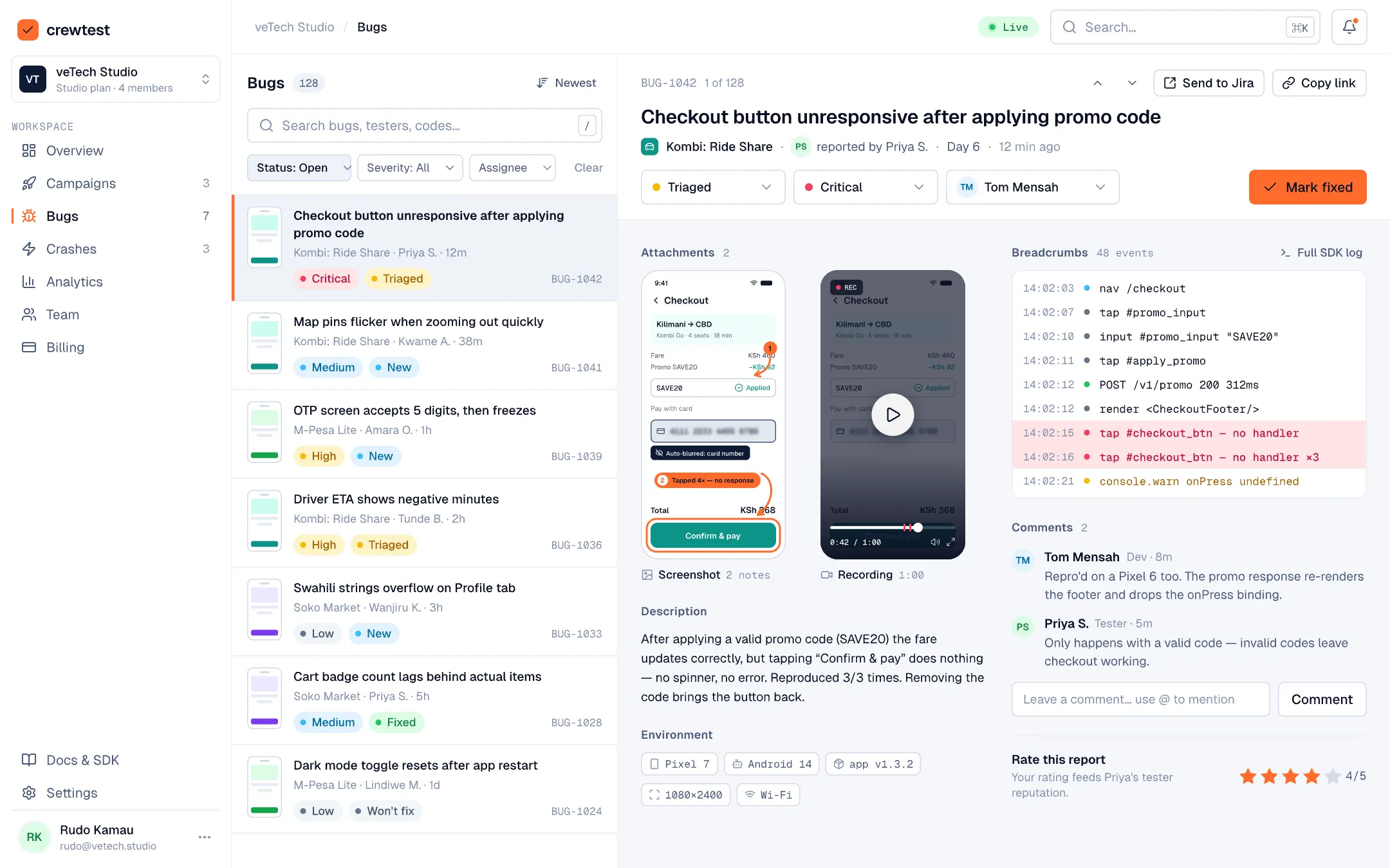 Crewtest: Bug inbox